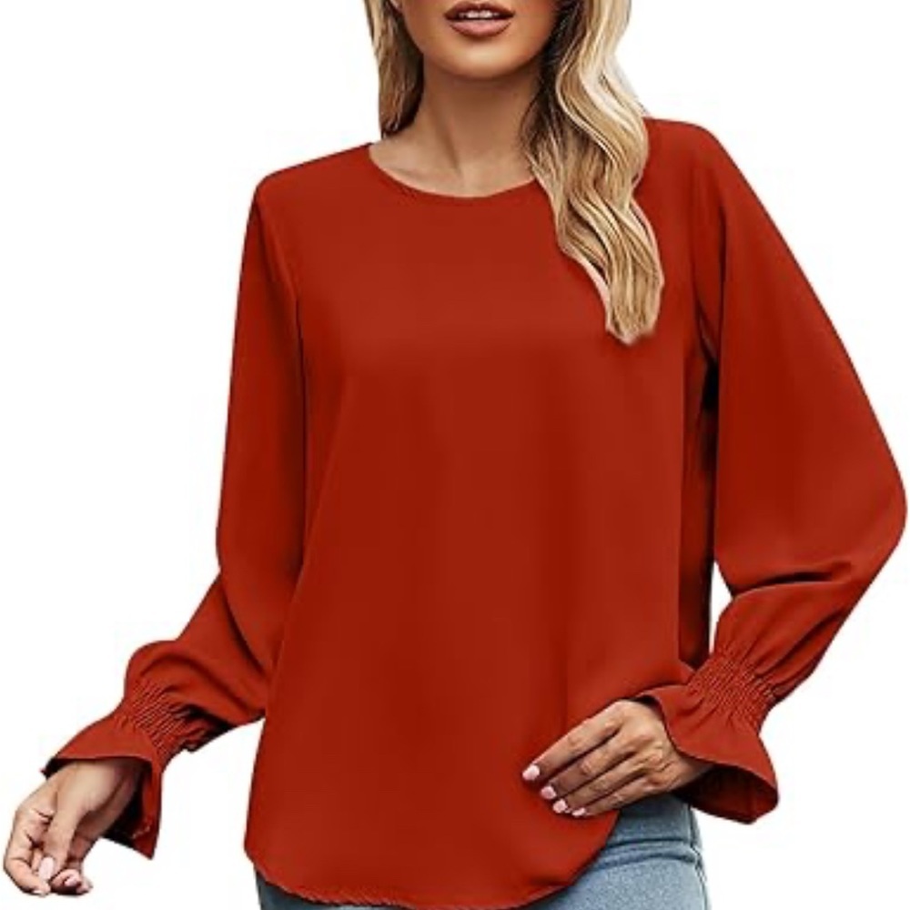 She & Sky size M long sleeve blouse orange/red fall top classic